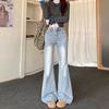 Удобные брюки для дрэг-гонок, светло-голубые джинсы, женские брюки микроклеш, узкие и облегающие прямые брюки, джинсы для женщин, длинные джинсовые брюки