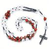 Red Stone White Crystal Rosary Beads Necklace Women Men Catholic Christ Hematite Cross Pendant Necklace Meditation Mala Jewelry