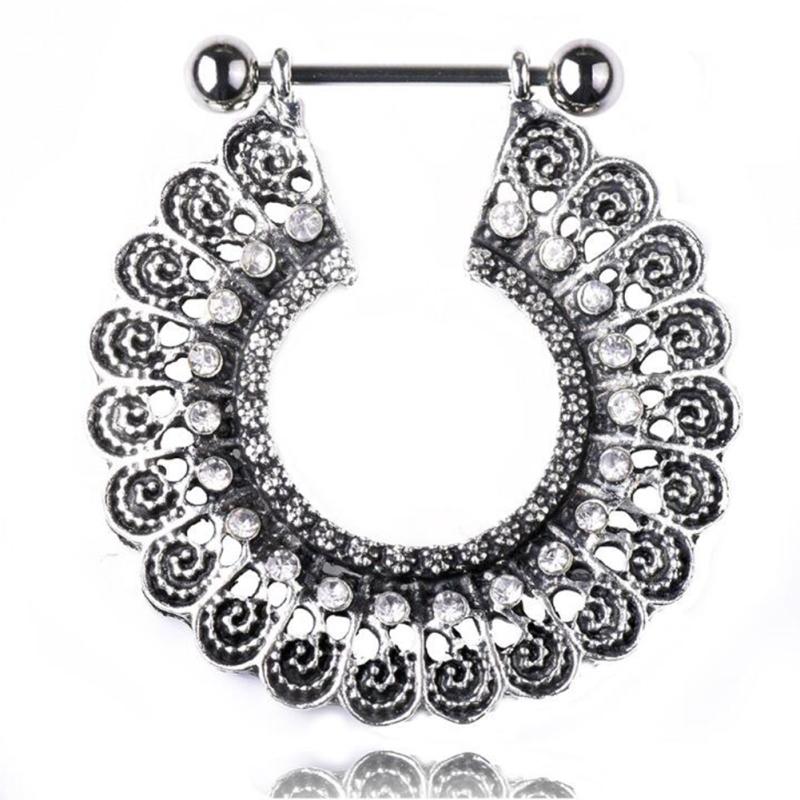 RUI RUI YU Women Bohemia Retro Style Delicate Hollow Out Nipple Piercing Ring