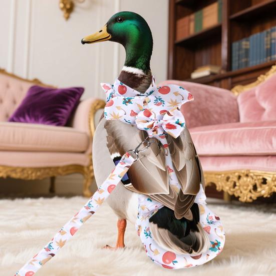 Подгузник для утки с поводком, принт «Грибы и листья», регулируемый подгузник для домашней птицы, фермерского питомца, с бантом для гуся, курицы, утки