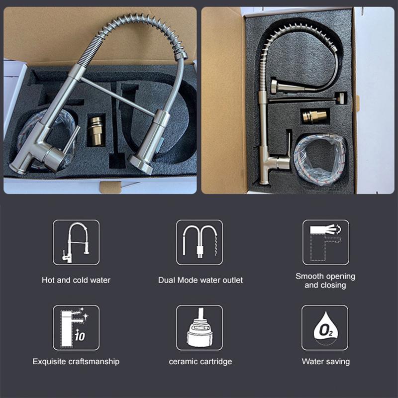 Матовый черный выдвижной кухонный смеситель, хромированный двойной режим, насадка, смеситель для горячей и холодной воды, кран-кран, латунные пружинные смесители для кухонной мойки