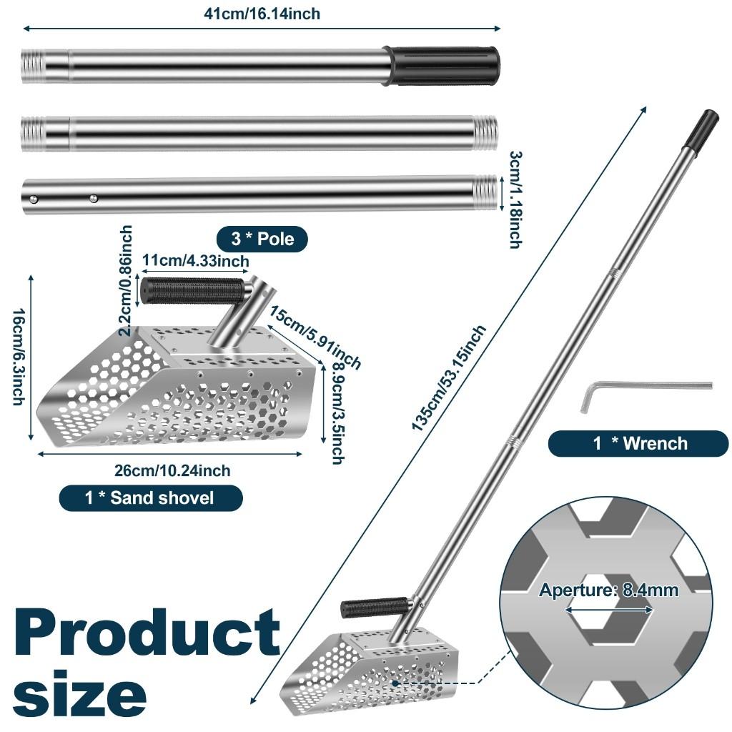 304 Портативная лопатка для поиска сокровищ Инструмент для обнаружения металла Быстрое просеивание Металлоискатель Лопатка для пляжа Нержавеющая сталь Лопатка для пляжного песка
