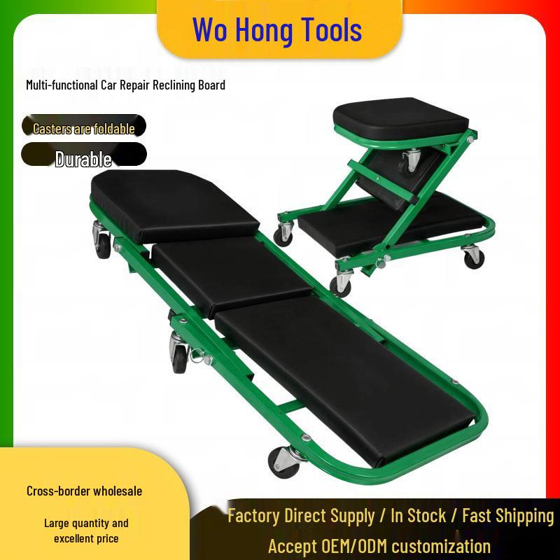 36" Foldable Adjustable Auto Repair Reclining Stool 2-in-1 Z-shaped Design