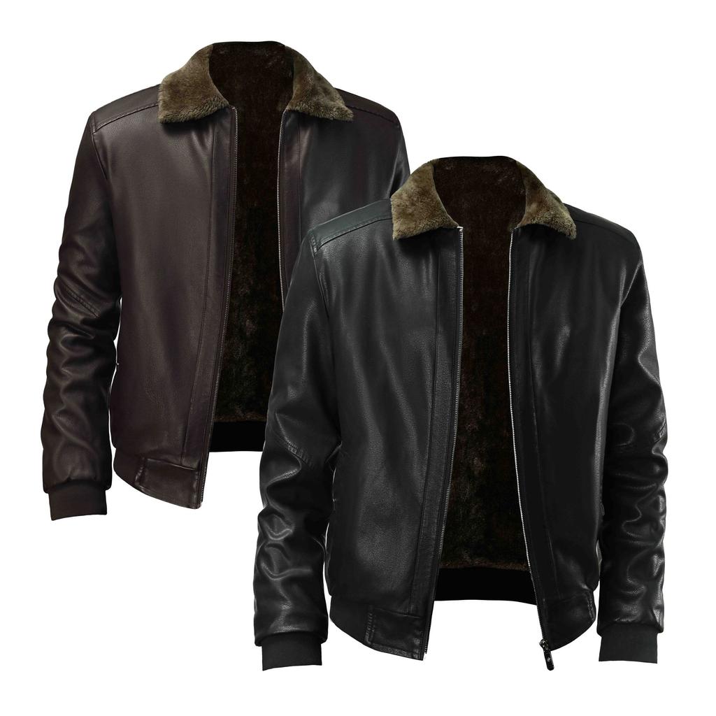 Men 'S Leather Jacket Lapel Autumn and Winter Leather Jacket Motorcycle Suit Youth Large Coat