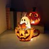 Ghost Reading Book Lamp Cute LED Ghost Reading In Pumpkin Cup Halloween Night Light for Bedroom Tabletop Decor