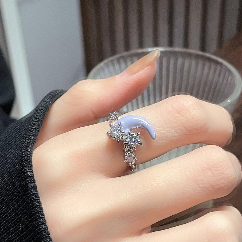 New Butterfly Purple Series Zircon Moon Open Ring Niche Design Drip Glaze Personalized Sweet Cool Wind Ring Woman