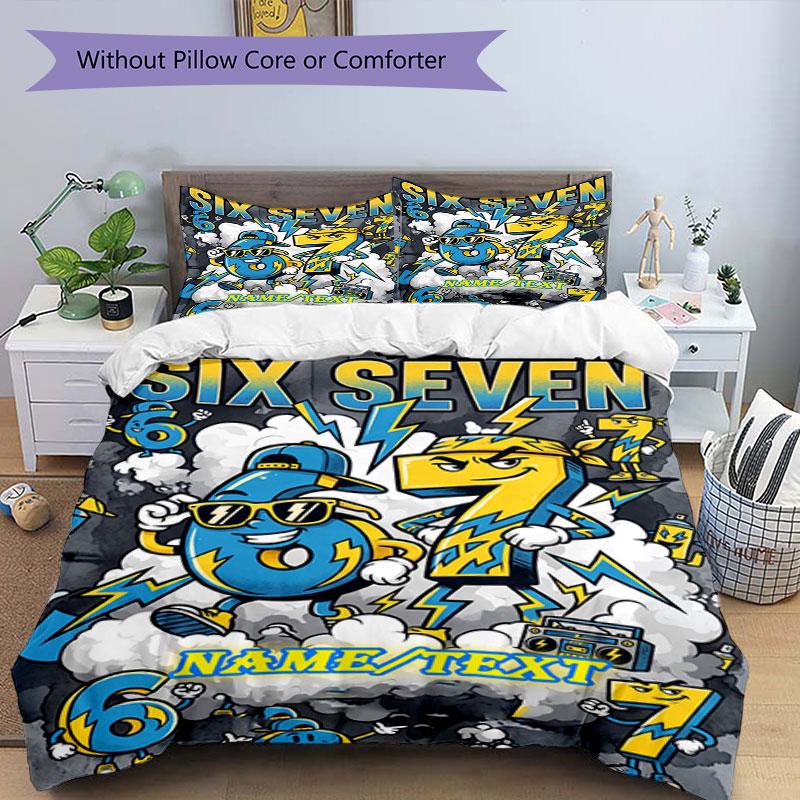 3PC Custom Name "Six Seven Adventure" Bedding Set Printed Bedding Set Duvet Cover Closure Includes 1 Duvet Cover & 230 Pillowcases for Bedroom