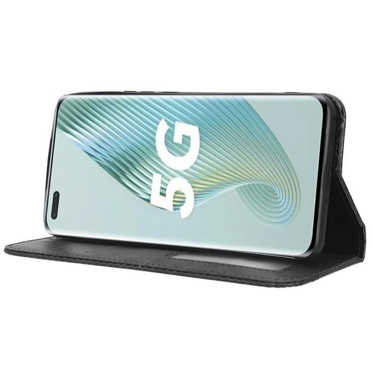 For Honor Magic5 Pro 5G PU Leather Wallet Retro Phone Case Magnetic Absorption Flip Stand Cover