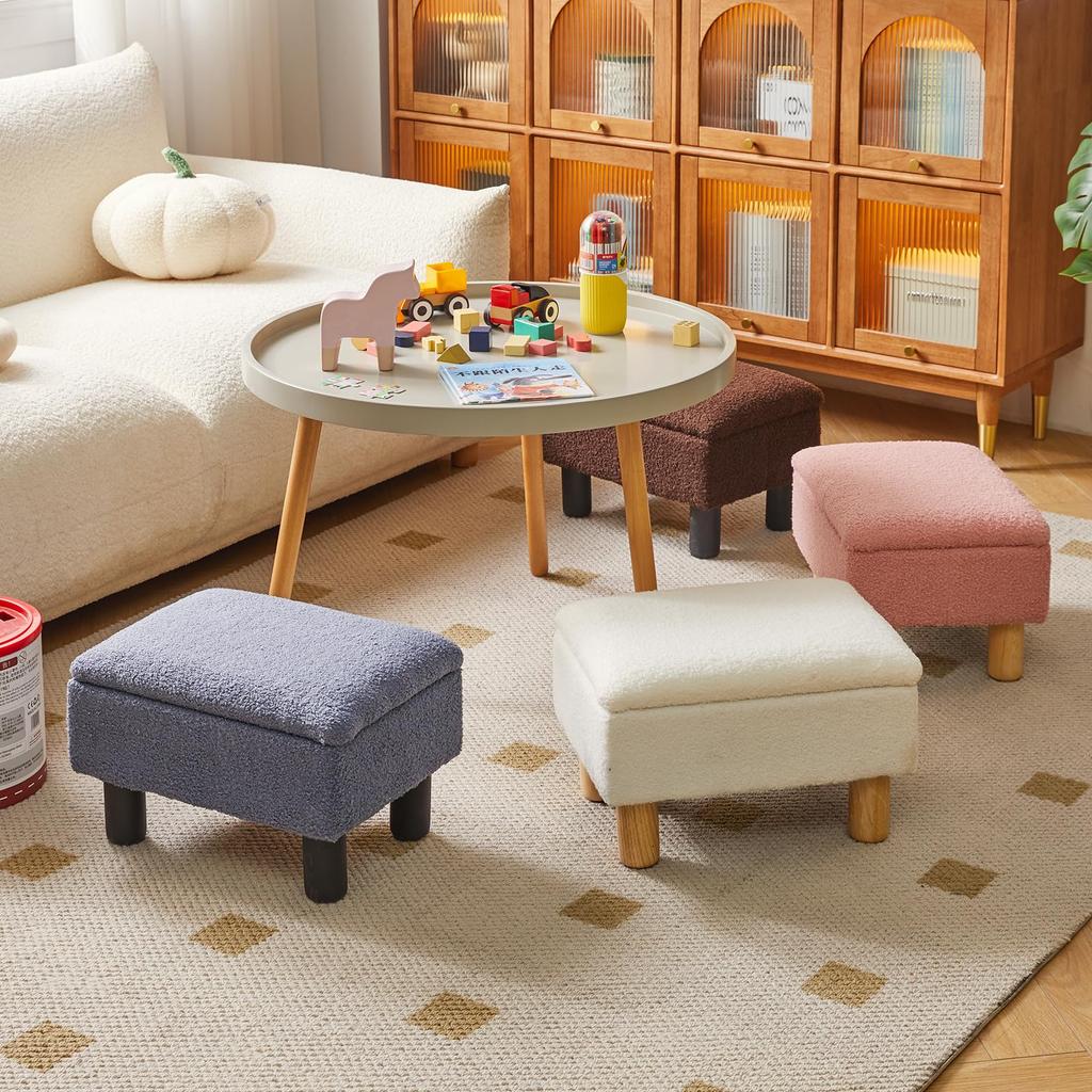 Aibiju Пуф Teddy Velvet с высоким хранилищем из массива дерева, выдерживающий вес 150 кг, безопасный откидной пуф Teddy, упругий, ножки, табурет, маленький, 403024 см,