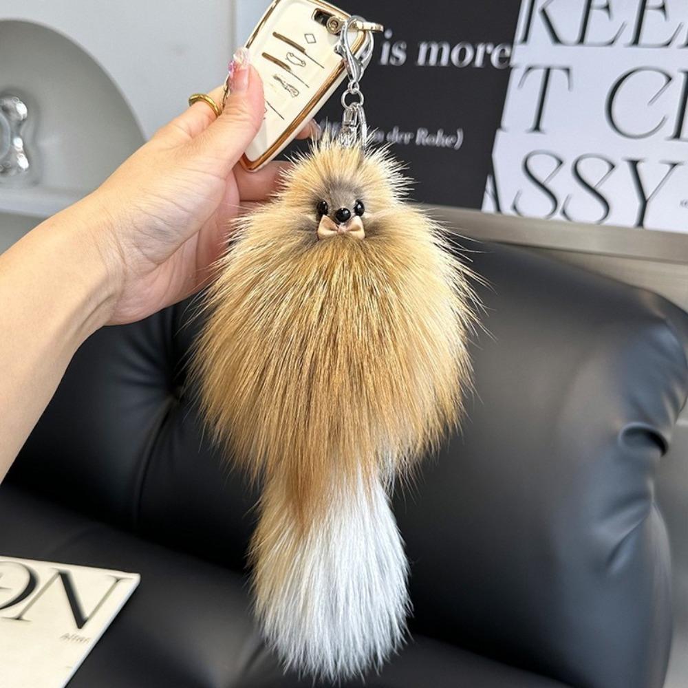 Cute Fox Hair Little Fox Car Keychain Light Luxury Pendant Plush Fur Shaped Cute Doll Bag Hanging Decoration Gift