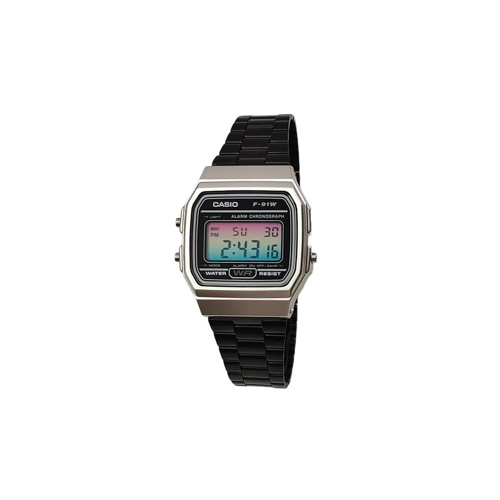 Casio Коллекция Custom Кварцевый механизм Ремешок из нержавеющей стали Часы Мужские Часы Черный циферблат F-91WM-7A(Watch5--)