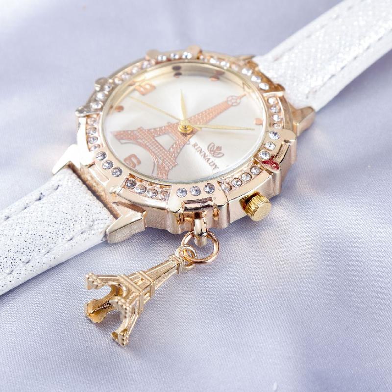 Watch Womens Eiffel Casual Tower Dial Pendant Leather Wristwatch Fashion Student Quartz Watch