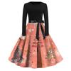 Women's Fashion Vintage Long Sleeve Round Neck Christmas Printed Party Gown Dress