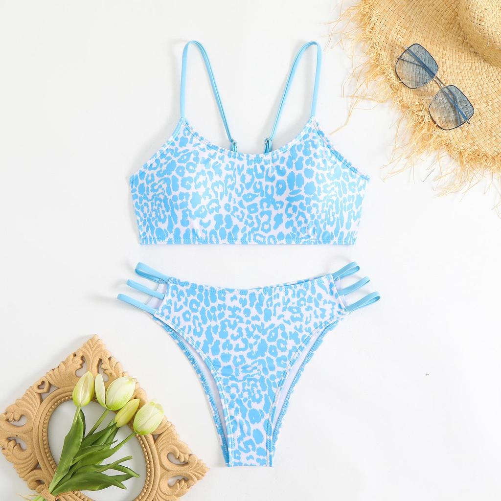 Женский комплект бикини с леопардовым принтом и лямками для плавания и пляжной одежды