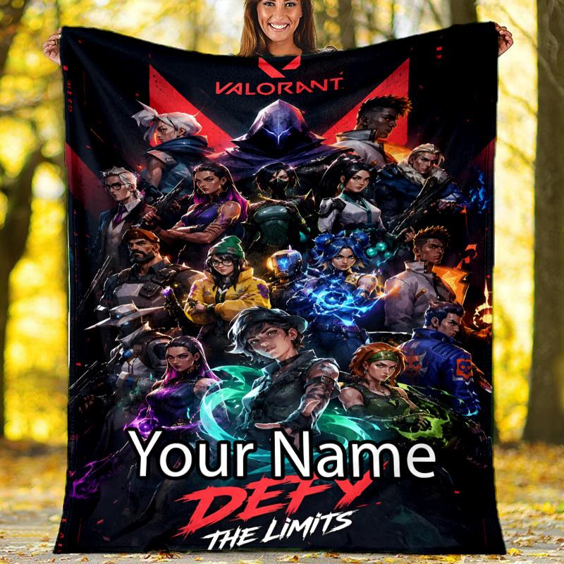 Custom Name Valorant Theme Printed Blanket - Perfect for Couch, Bed, Travel & Outdoor Use | Machine Washable, Cozy & Durable.