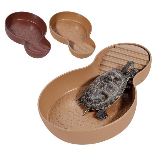 Reptile Bathing Pool Tortoise Food And Water Feeder Bowl with Ramp Reptile Feeding Dish Aquarium Ornament for Gecko Snake Turtle Bearded Dragon Lizard