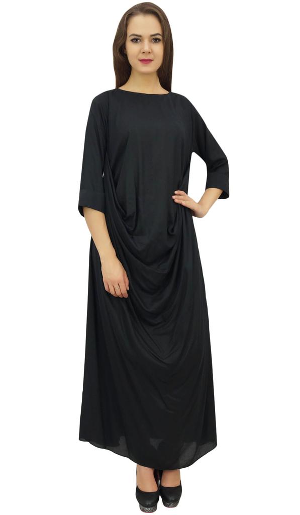 Bimba Дизайнерское женское платье-хомутик макси черного цвета с напечатанным шарфом-кисточкой - 10