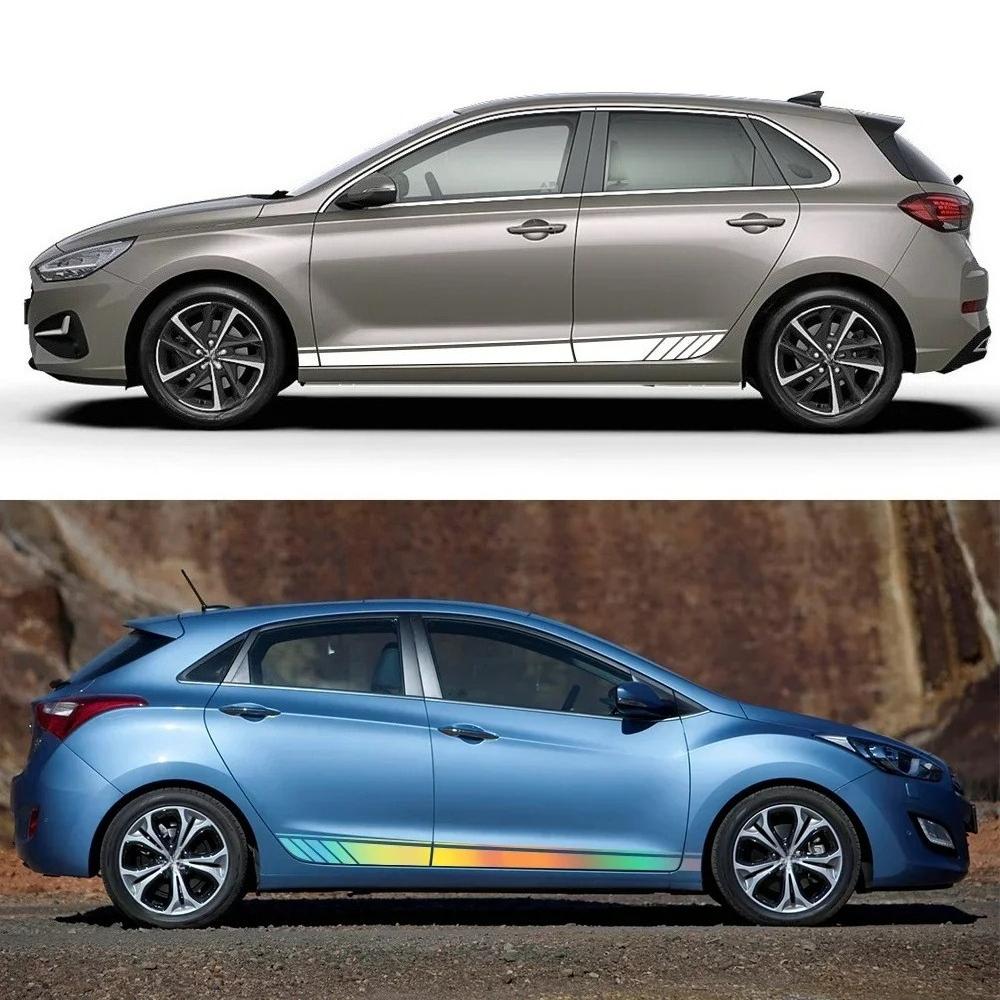 2 шт. Полосатые наклейки на боковую дверь автомобиля для Hyundai i30 I30N N-Line GDI MK3, гоночный спортивный стиль, виниловые наклейки, аксессуары для тюнинга авто