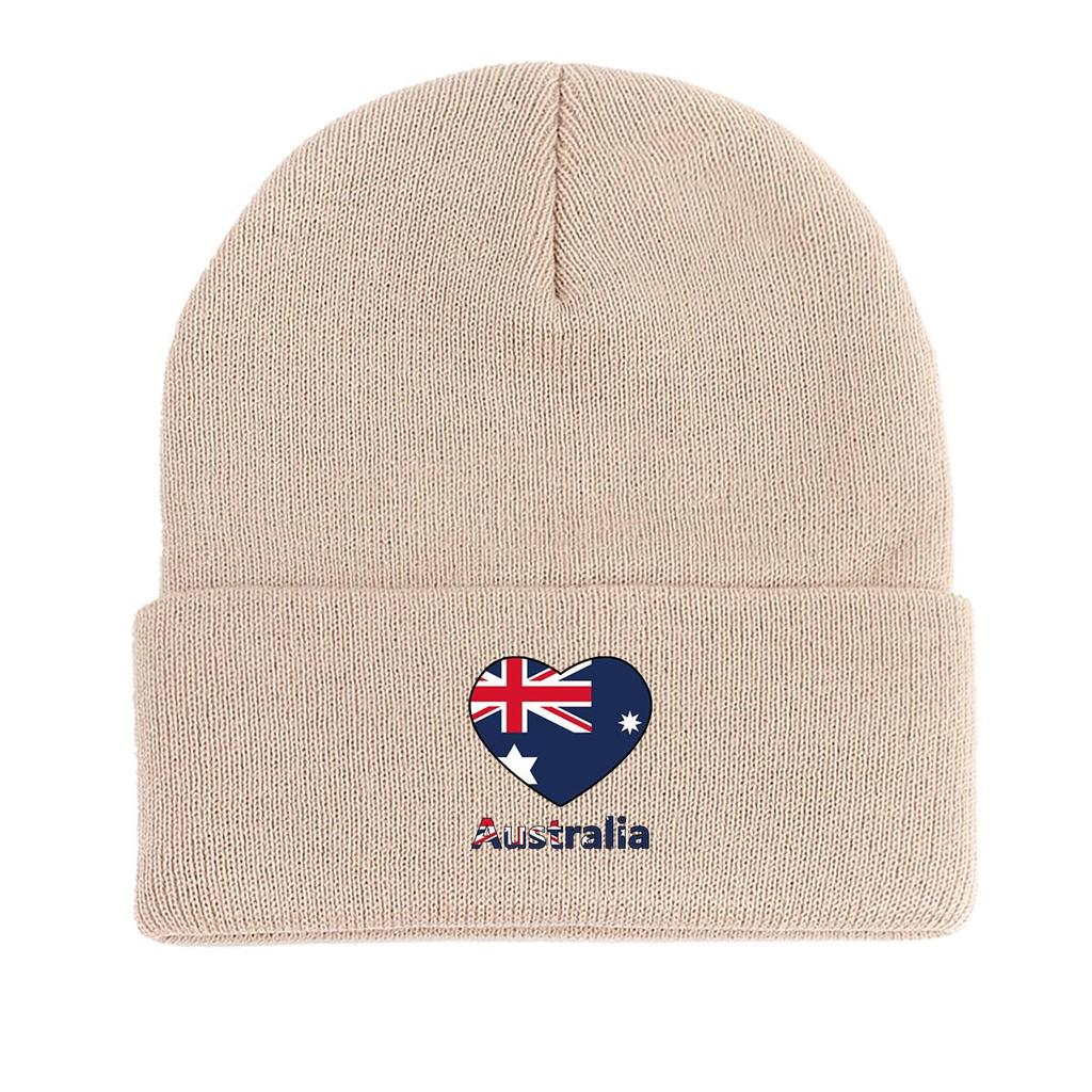 Heart Australian Flag Warm Knitted Cap Beanie, Patriotic Man Cap Cancer Chemo Slouchy Unisex Headwear Knit Hat Beanie