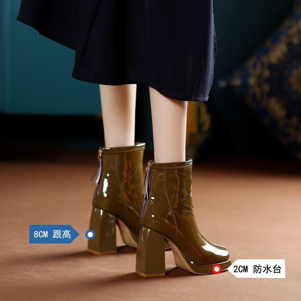 Сапоги на высоком каблуке с грубым каблуком, осень 2025 года, новые квадратные ботинки в стиле колледжа, короткие, водонепроницаемые, темпераментные, ботинки Martin ins tide
