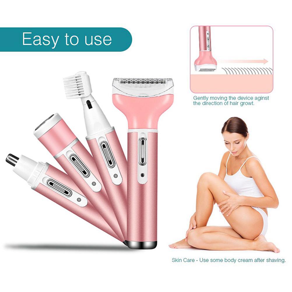 Women's Electric Shaver 4 In 1 Wireless Women's Shaver for Face Nose Eyebrow and Body Electric