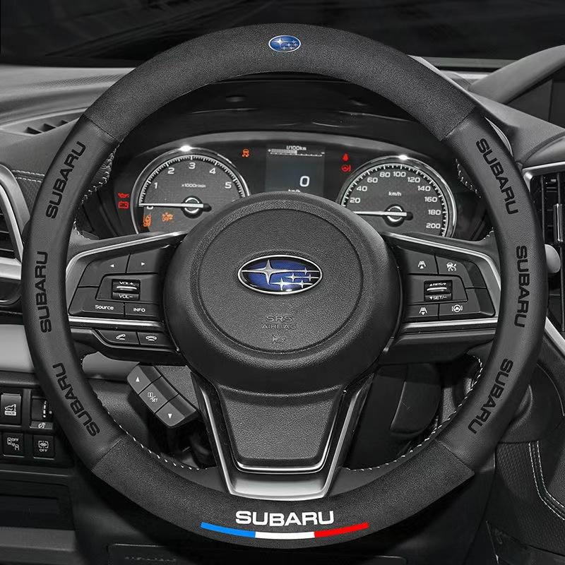 For Subaru STI Brz Wrx Xv Ascent Forester Outback Impreza Legacy Car Suede 3D Coining Logo Antislip Leather Steering Wheel Cover Y17