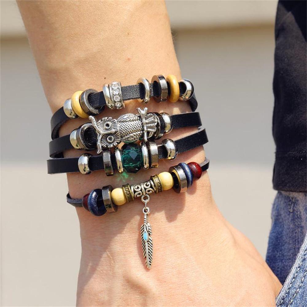 Винтажные кожаные тканые многослойные браслеты в этническом стиле в стиле бохо Эффектные украшения для женщин и мужчин