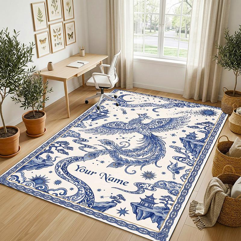 Ethereal Owl Theme Soft Crystal Velvet Rug Custom Name & Text Print Non Slip Floor Rug for Bedroom Living Room