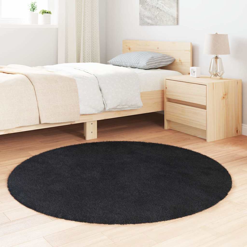 Shaggy Rug High Pile NAVARRA Black 120 x 120 cm Polyester