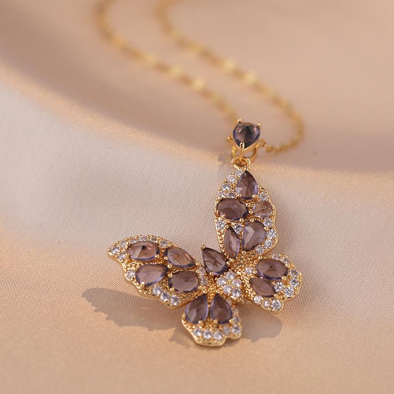 Butterfly Pendant Necklace for Women Fashion Gold Color Stainless Steel Zircon Necklaces Party Jewelry Accessories