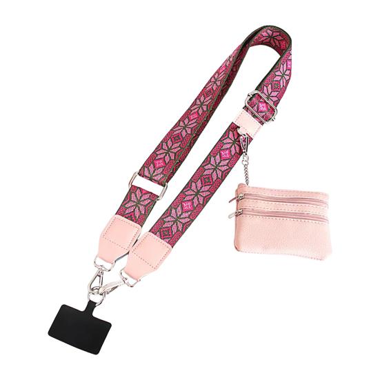 Mobile Phone Strap with Small Zippered Pouch Mini Card Holder Ethnic Style Detachable