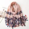 Women Floral Print Tassel Scarf Luxury Design Bohemian Tassel Print Lady Beach Shawl Scarves Fashion Smooth Foulard Female