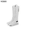Spring Autumn Women Boots Canvas Mid Calf Boots Casual High Top Shoes Long Boots Lace Up Zipper Comfortable Flat Boots Size 34-43