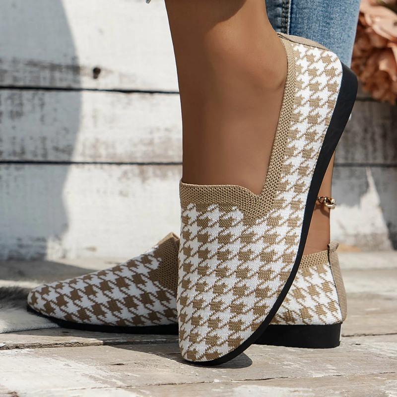 2025 Круглые Туфли На Плоской Подошве Женская Спортивная Обувь С Небольшим Носом Женские Трикотажные Сандалии Для Ходьбы Больших Размеров Мокасины С Клетчатым Принтом