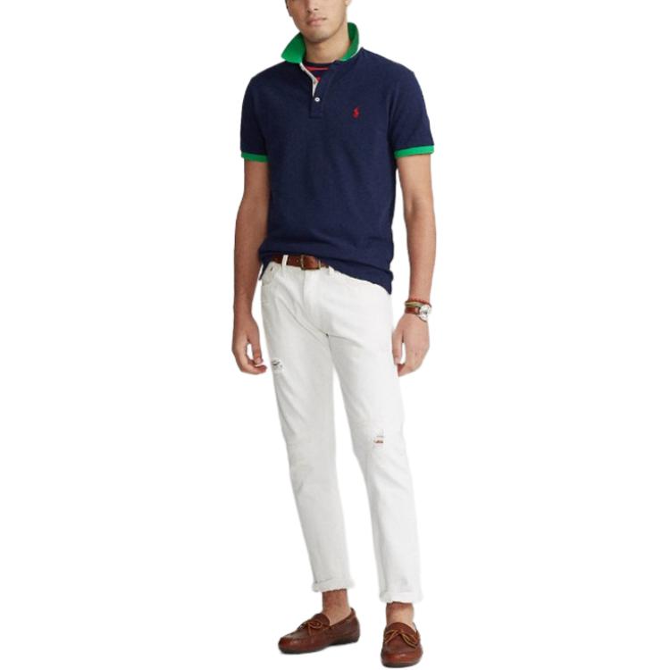 Polo Ralph Lauren Color Block Logo Вышитый хлопковый поло с коротким рукавом Мужская рубашка поло Синий 710823421-001