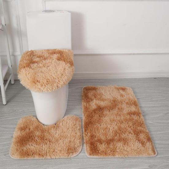 3Pcs/Set Bathroom Rug Absorbent Non Slip Floor Mat U-Shaped Plush Mat Toilet Lid Cover Mat with Rubber Backing for Bathroom Shower Toilet