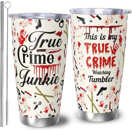 True Crime Tumbler 20oz, Criminal Minds Merch Travel Mugs, Gifts for Serial Killer Lover Tumbler for Men Women, 20oz Coffee Cup for Crime Junkie