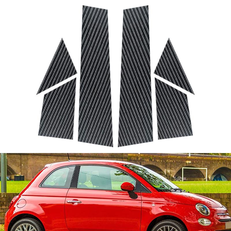 6 шт., карбоновое волокно, центральная часть окна двери автомобиля, средняя стойка, стойка BC, зеркальный эффект, наклейка на отделку, подходит для Fiat 500 2010-2020