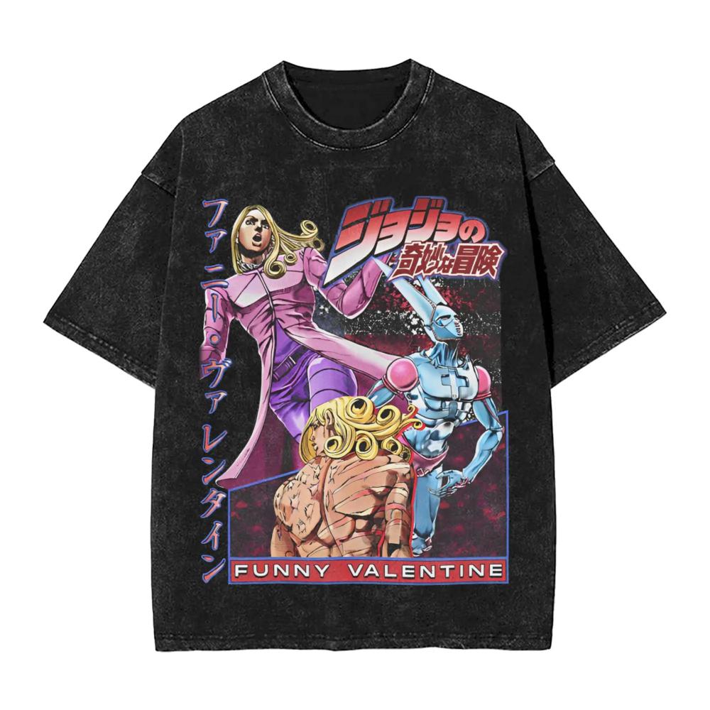 2026 Горячая Распродажа JOJO Bizarre Adventure Гиро Зеппели Футболка Мужская Винтажная Стиранная Оверсайз Футболки Аниме Графические Футболки Уличная Одежда Хлопковые Топы Мужчины Женщины