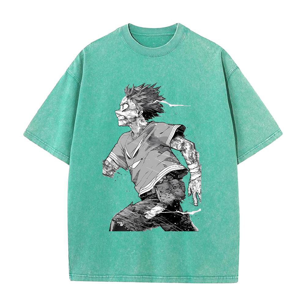 My Hero Academia Midoriya Izuku Printed Tee Men Women Washed Cotton T-shirts Manga Vintage T Shirt Harajuku Unisex Casual Tshirt