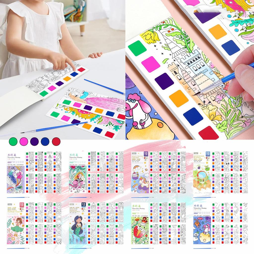 Портативная детская акварельная раскраска со встроенной краской и порошком