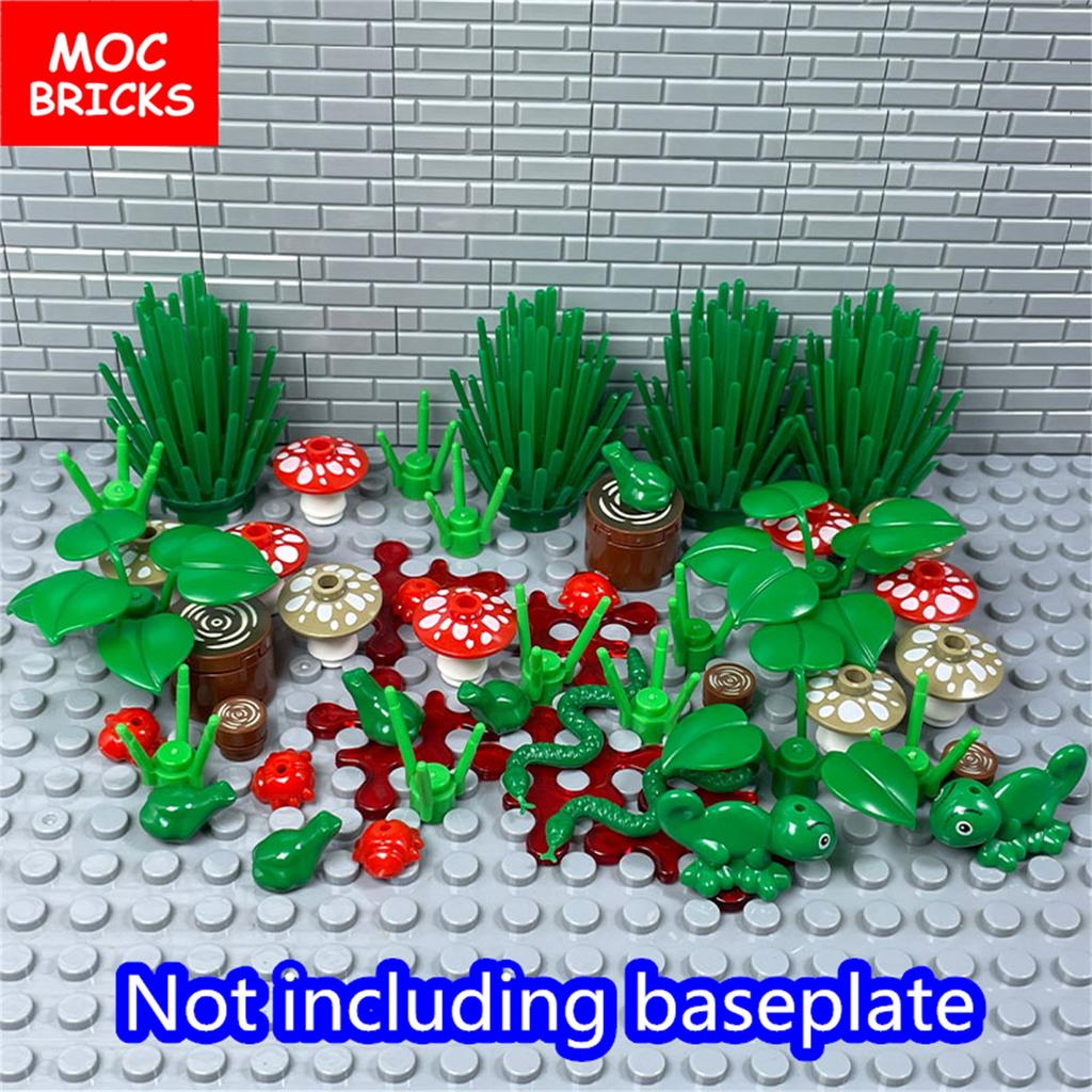 Set  MOC Bricks Plant Frog lizard Mushroom Brush City Assembled Educational Building Blocks Kits Toys For Children DIY Part