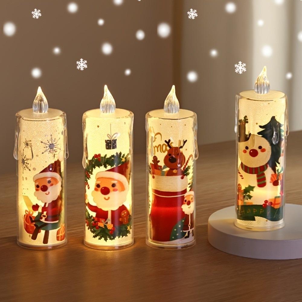 4pcs Santa Claus LED Candle Light Set Battery Powered Electronic Candle Set Home Decor