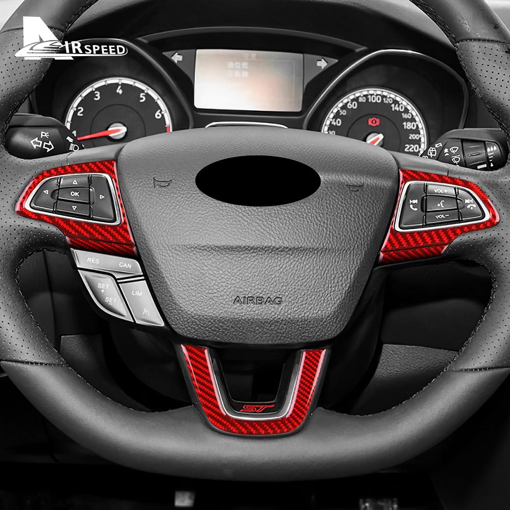 For Ford Focus SE Ecoboost 2015 2016 2017 2018 Real Soft Carbon Fiber Sticker LHD RHD Car Steering Wheel Button Frame Trim