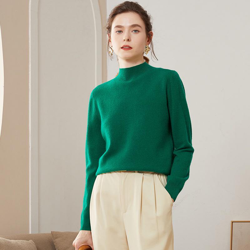 Women's Cashmere Half-High Neck Slim-Fit Sweater – Soft, Smooth, and Stylish Design