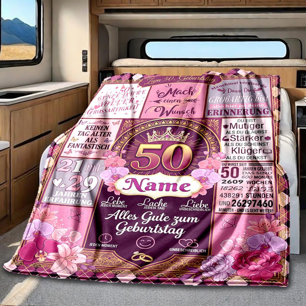 Happy 50Th Birthday Customizable Blanket Customize Your Name Soft Cozy Throw For Picnics Outdoor Travel And Camping Sofa Office Allseason Use Travel