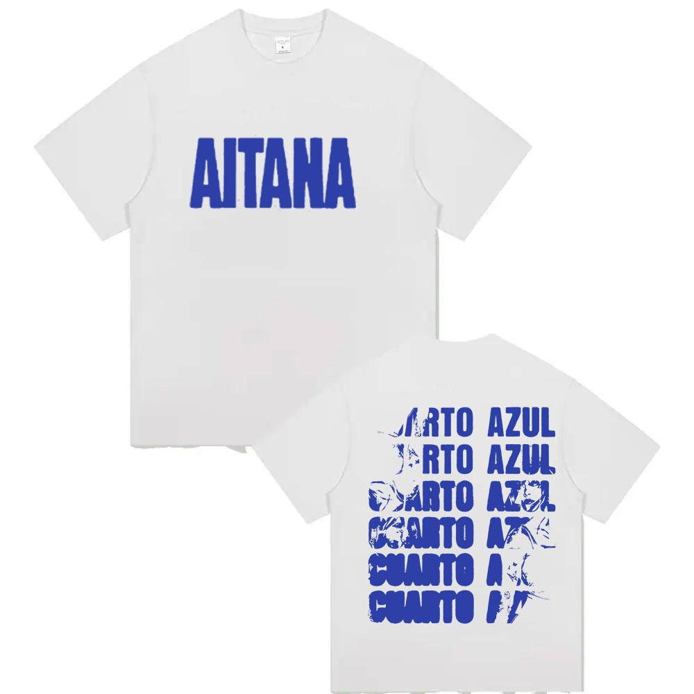 Летняя футболка 2025 года с принтом тура певицы Aitana 'Cuarto Azul' для мужчин и женщин, фанатов хип-хопа, с коротким рукавом, 100% чистый хлопок