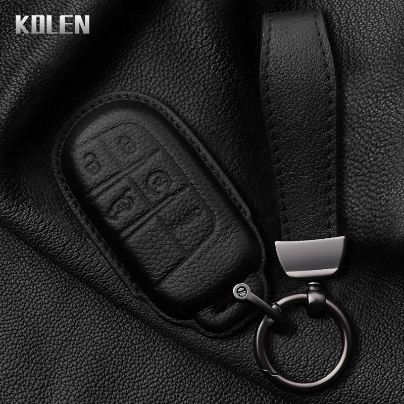 Leather Car Key Case Cover Shell for Jeep Renegade Compass Grand Cherokee for Chrysler 300C Wrangler Dodge Key Protector Holder