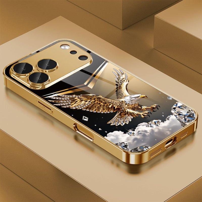 Изысканный бизнес-чехол для телефона с золотым орлом для iPhone 17 Pro Max, чехол со встроенным стеклом для iPhone 17 16 15 14 13 pm Pro Plus