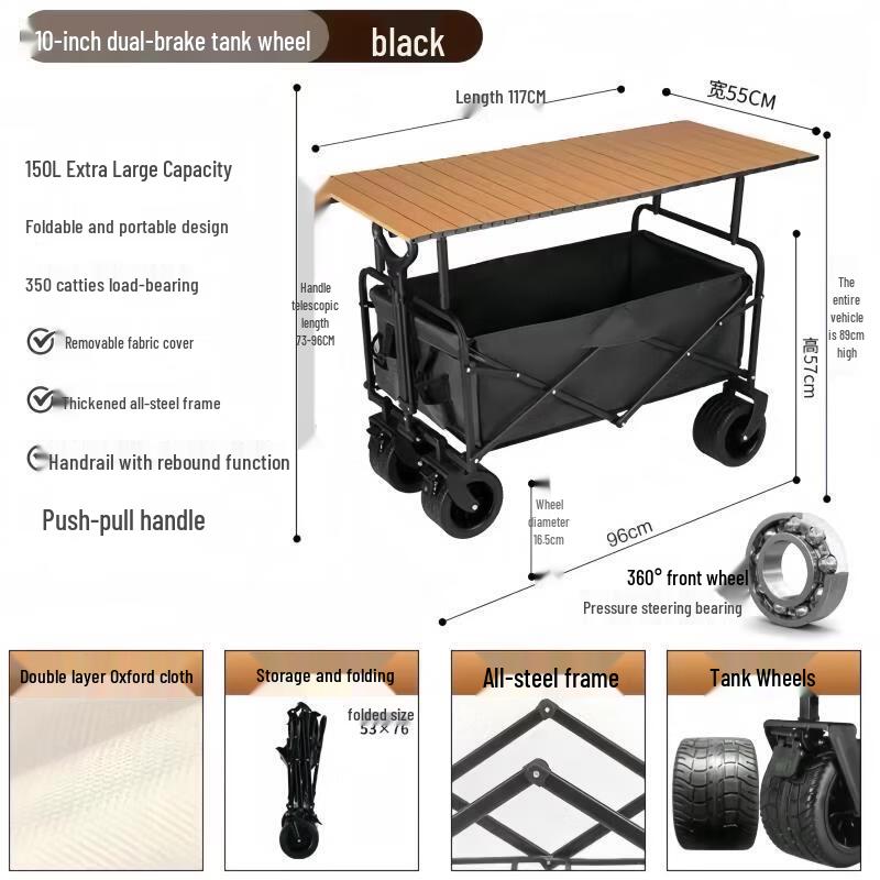 Heavy-Duty Camping Wagon with Adjustable Sunshade